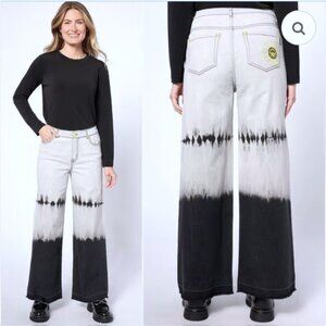 LOGO Lori Goldstein Smiley World Wide Leg Jeans Plus Size 28W Gray Tie Dye NWT
